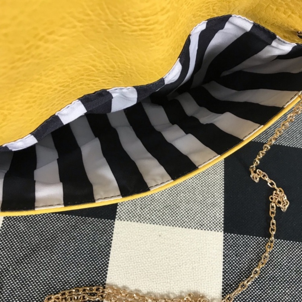 Mustard Yellow Purse with Gold Chain black and white striped interior - Picture 5 of 6